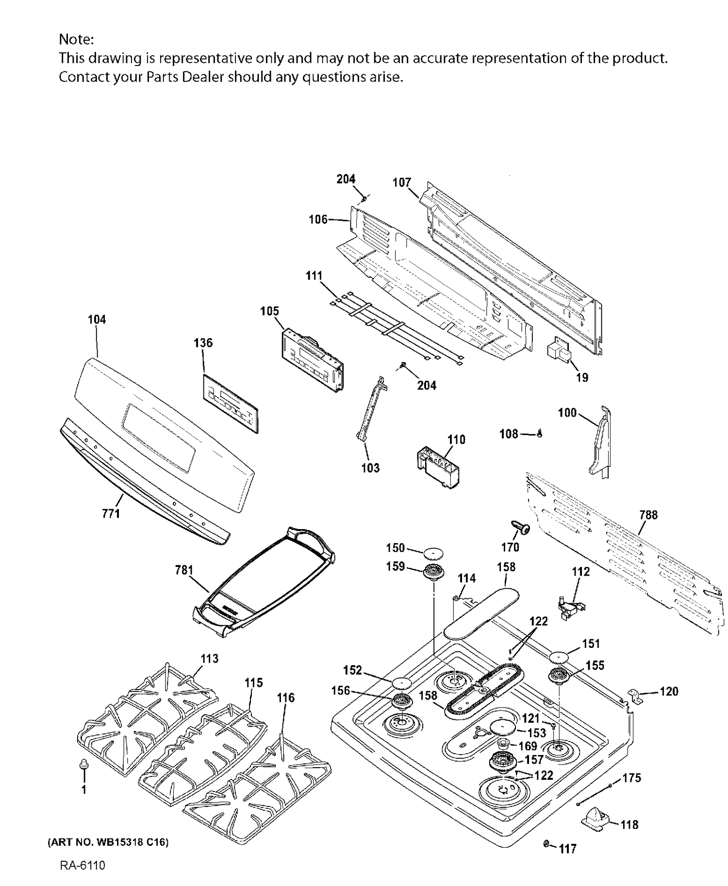 CONTROL PANEL & COOKTOP Diagram and Parts List for JCGB750EEF2ES  General Electric Range