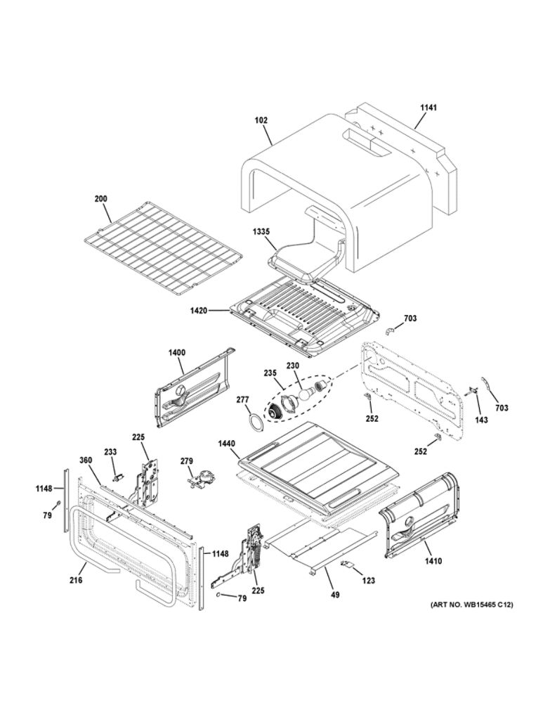 Upper Oven Diagram and Parts List for JGB860BEJ1TS  General Electric Range