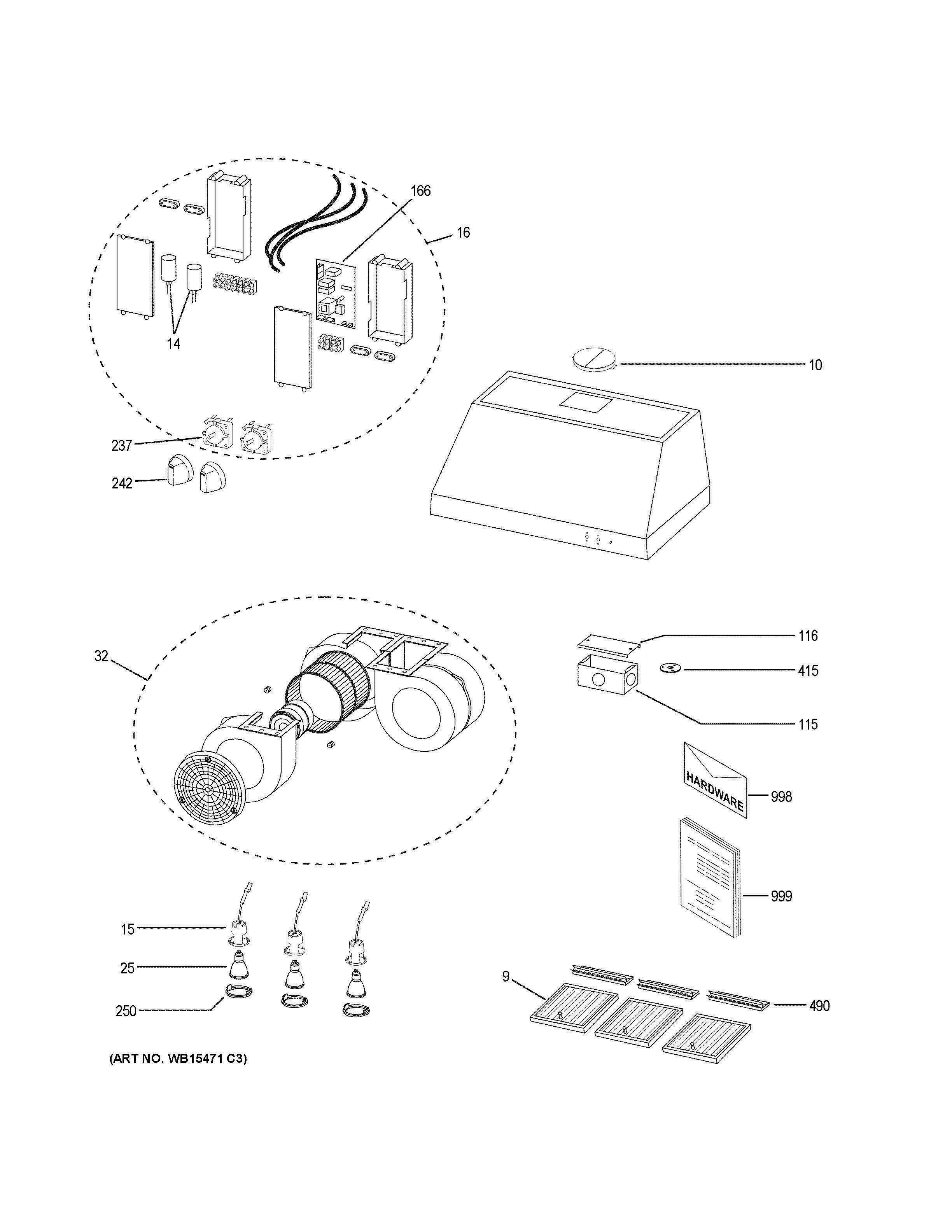 RANGE HOOD Diagram and Parts List for CV48SSL1SS  General Electric Range Hood