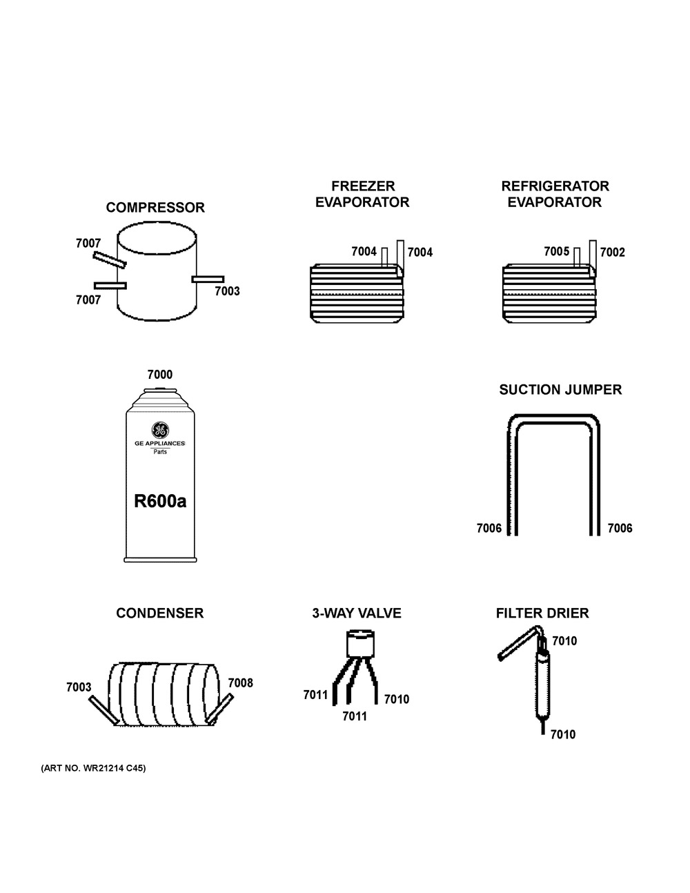 Lokring Connectors Diagram and Parts List for CGE29DP2TBS1  General Electric Refrigerator