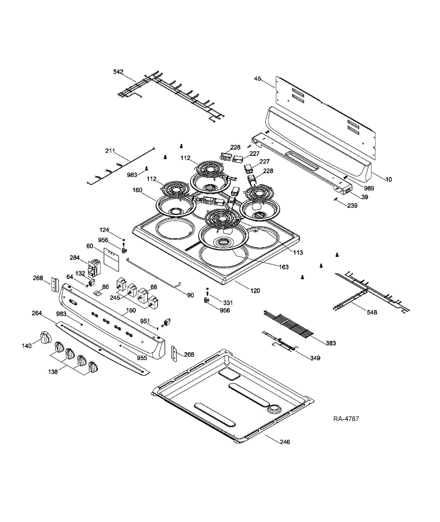 CONTROL PANEL & COOKTOP Diagram and Parts List for MCAS724M2WW  General Electric Range