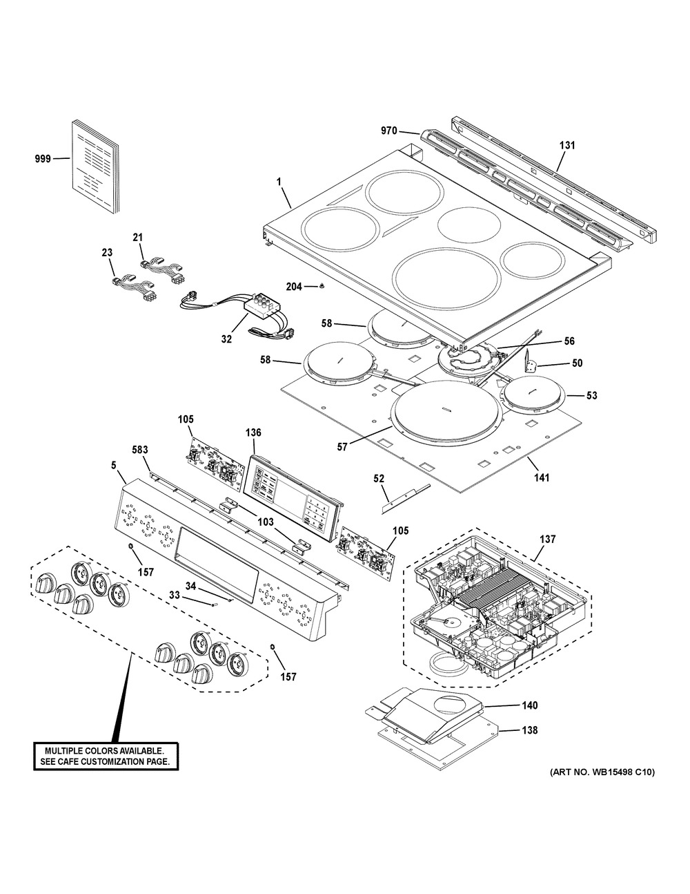 Control Panel & Cooktop Diagram and Parts List for CHS950P3M1D1  General Electric Range
