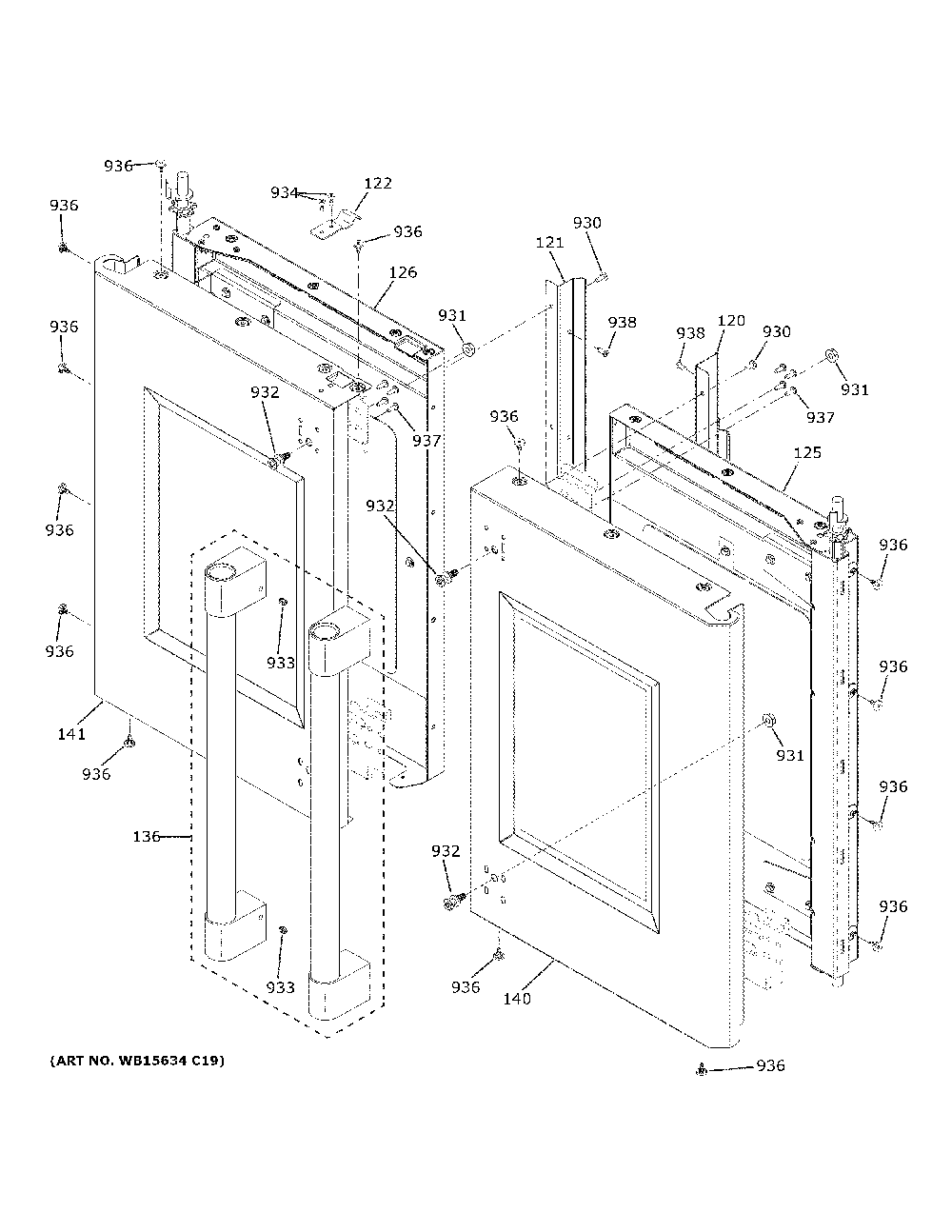 Upper Doors Diagram and Parts List for ZTDX1FPSN2SS  General Electric Wall Oven
