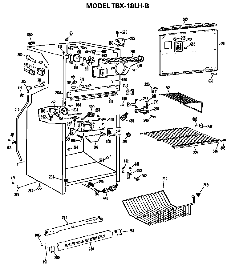 Cabinet Parts Diagram and Parts List for TBX18LHB  General Electric Refrigerator