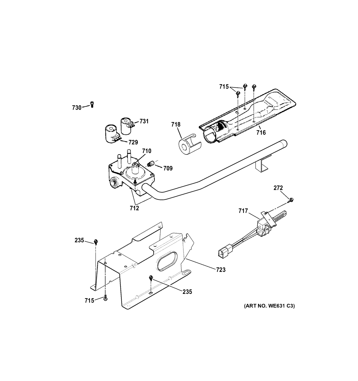 GAS VALVE & BURNER ASSEMBLY Diagram and Parts List for GHDP490GF2WW  General Electric Dryer