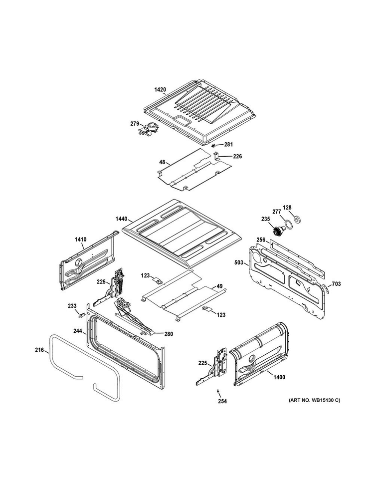 Upper Oven Diagram and Parts List for JGB870DET3BB  General Electric Range