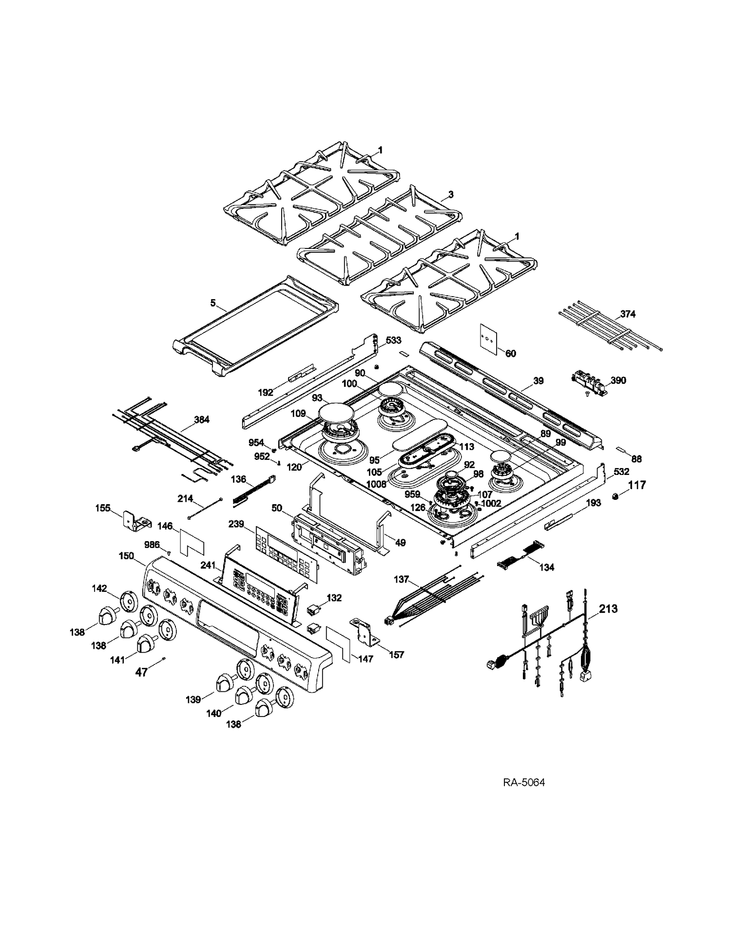 CONTROL PANEL & COOKTOP Diagram and Parts List for CC2S985SET2SS  General Electric Range