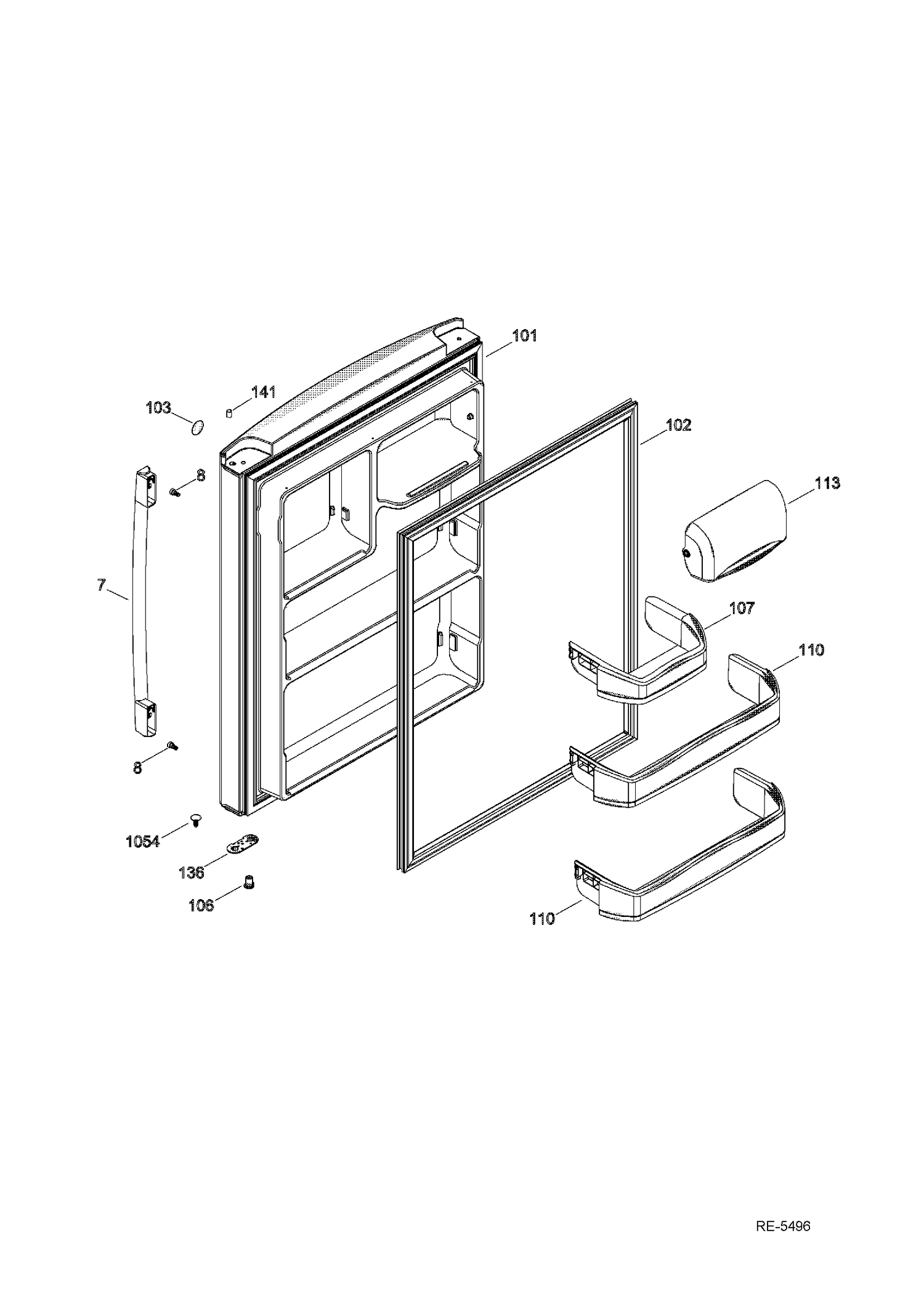 FF DOOR Diagram and Parts List for GBR20DSEARBS  General Electric Refrigerator