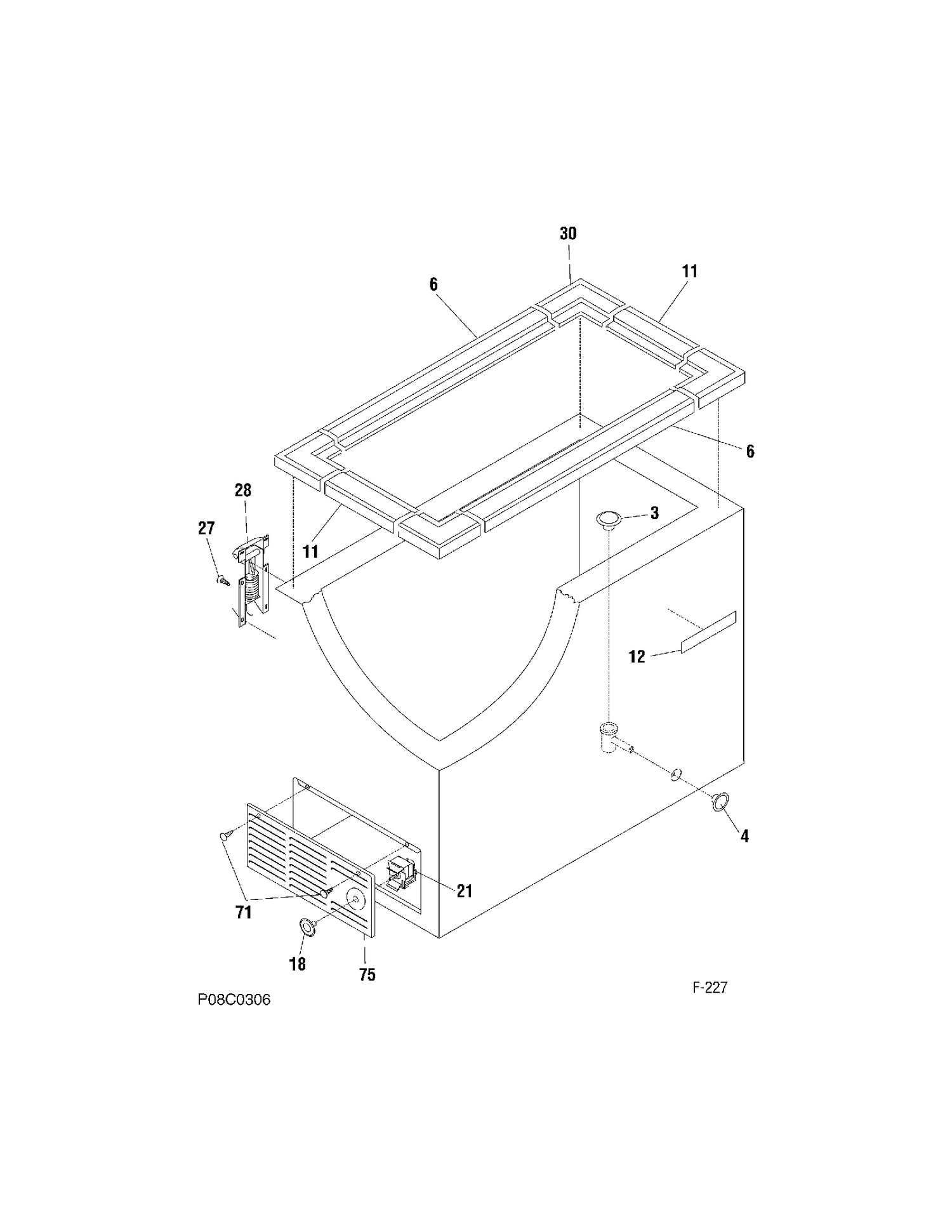 CABINET Diagram and Parts List for FCM5FMEWH  General Electric Freezer