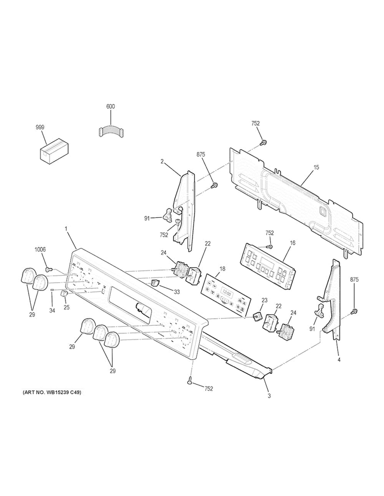 Control Panel Diagram and Parts List for JB700DJ3BB  General Electric Range