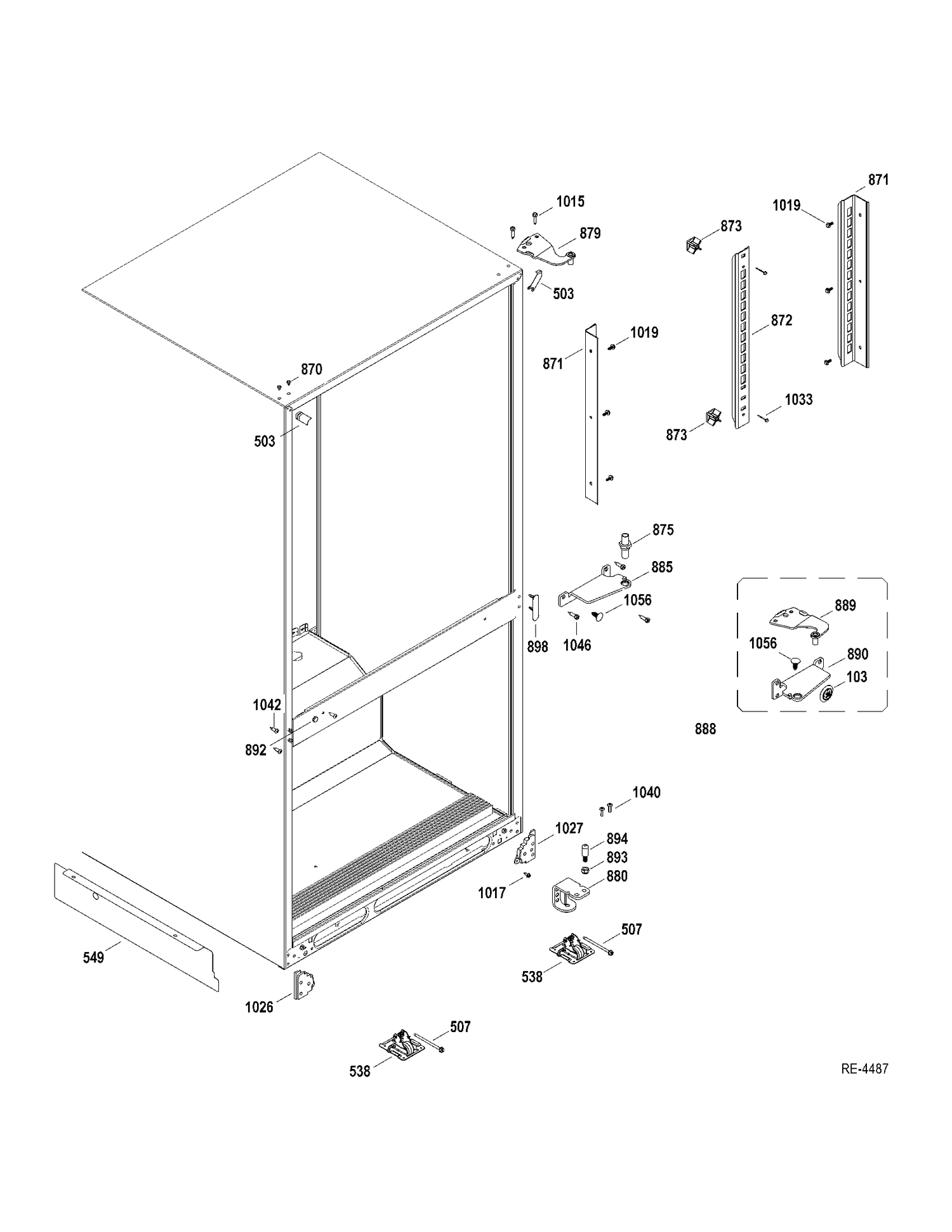 HINGE-MISC PARTS Diagram and Parts List for GBRC0GAXERBB  General Electric Refrigerator