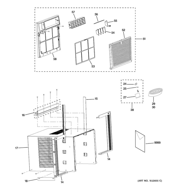 Grille & Chassis Parts Diagram and Parts List for AEQ10ASQ1  General Electric Air Conditioner