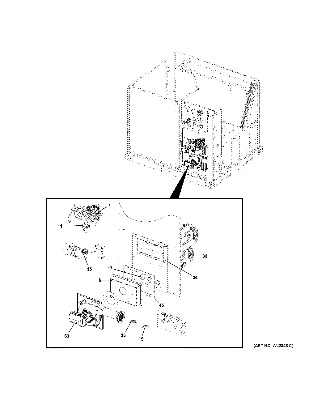 Gas Valve And Burner Assembly Diagram and Parts List for NP14G24S07202  General Electric Air Conditioner