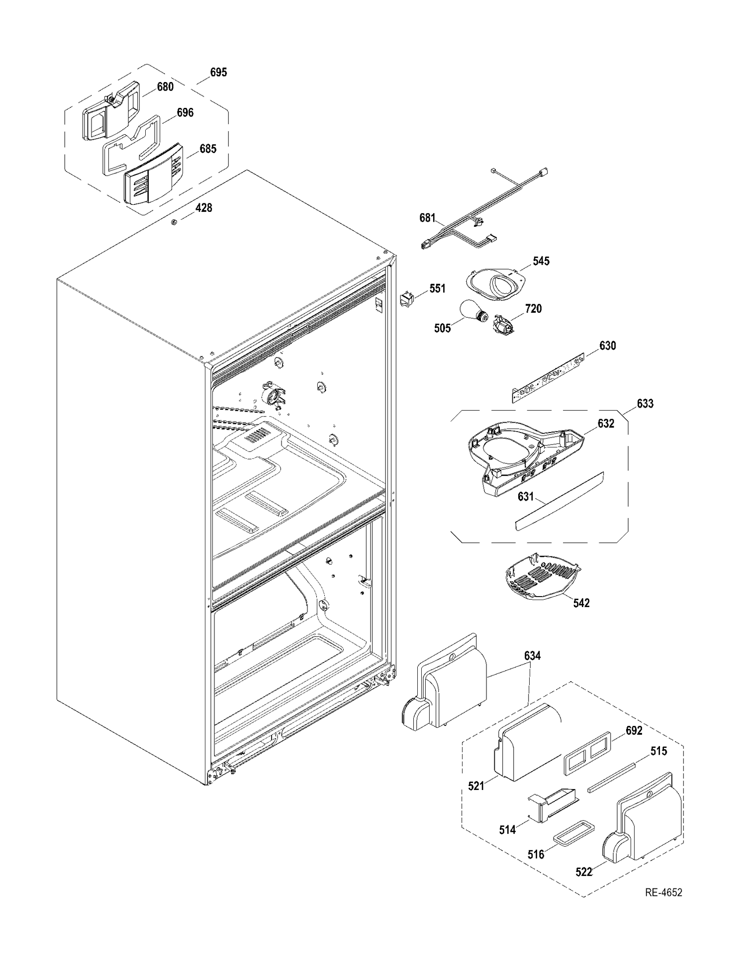 FF SECTION Diagram and Parts List for GDRL0KBXCRBS  General Electric Refrigerator