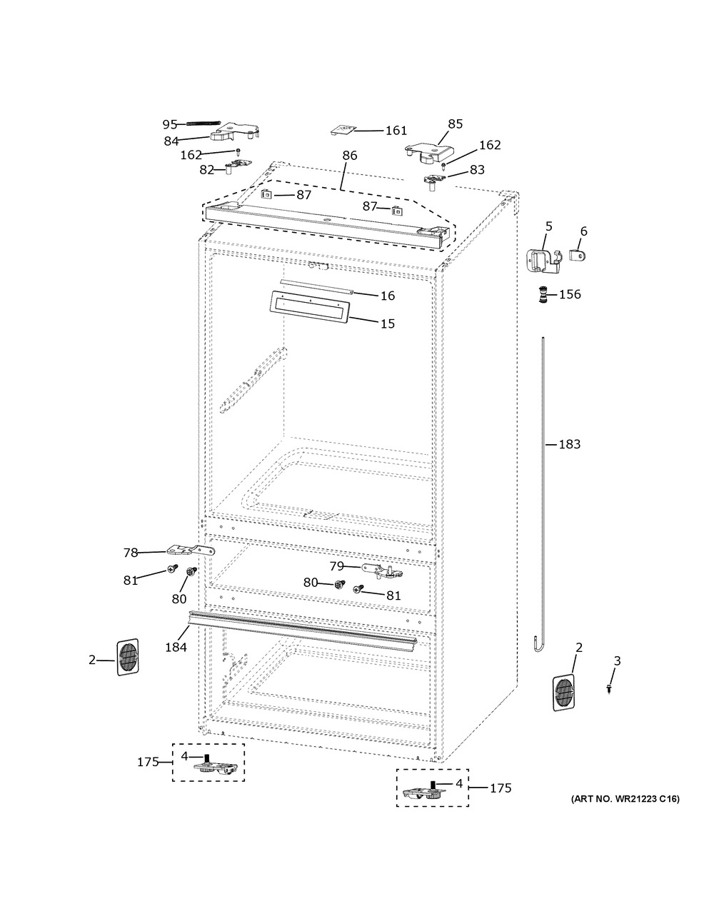 Case Parts Diagram and Parts List for CVE28DP3NFD1  General Electric Refrigerator