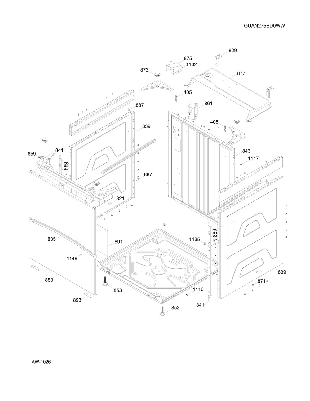 Washer Cabinet Diagram and Parts List for JCBP84DPBB  General Electric Range