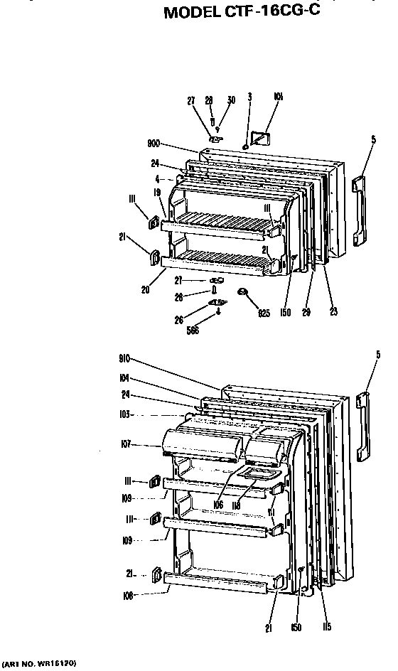 Doors Diagram and Parts List for CTF16CGC  Hotpoint Refrigerator