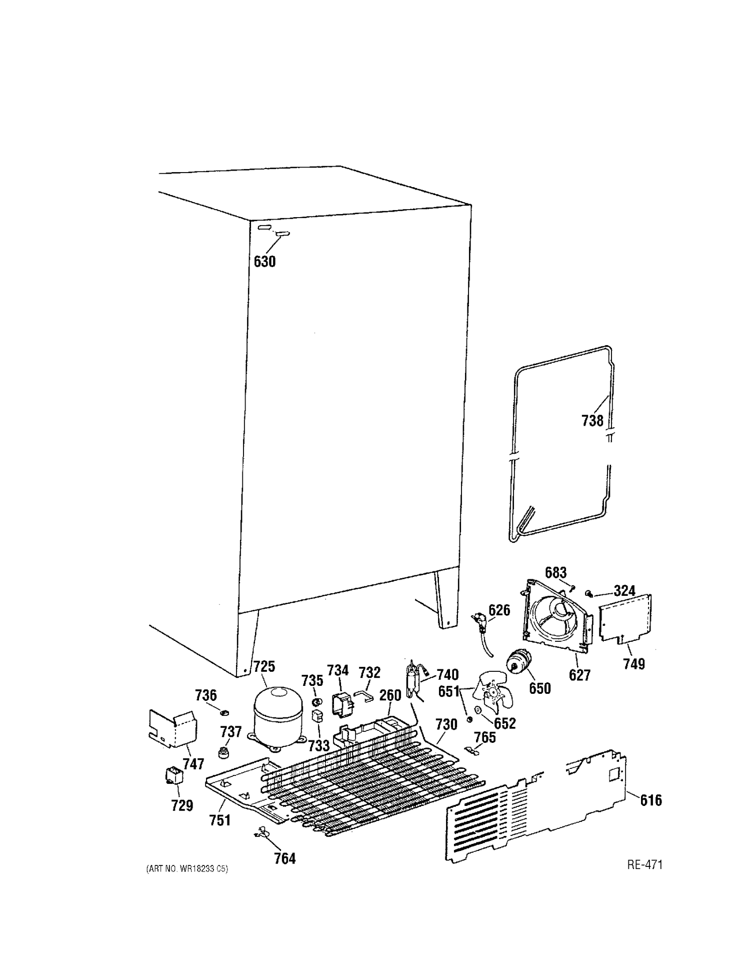 UNIT PARTS Diagram and Parts List for 39761-1  General Electric Refrigerator