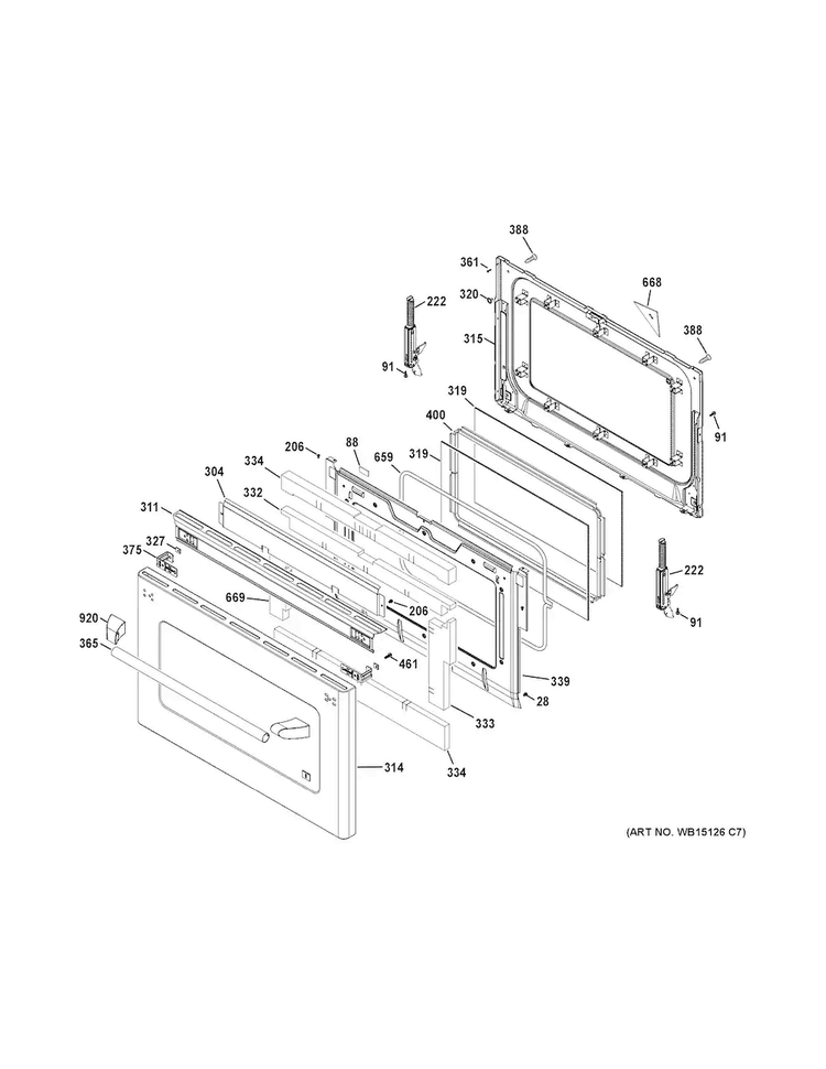 Lower Door Diagram and Parts List for CGS990SET7SS  General Electric Range