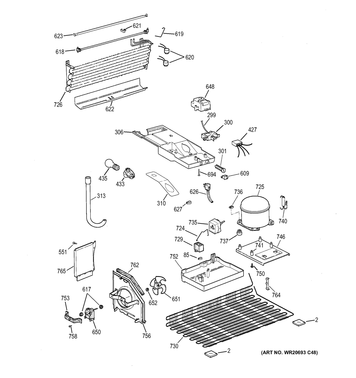 MACHINE COMPARTMENT Diagram and Parts List for HTH18EBDERWW  General Electric Refrigerator