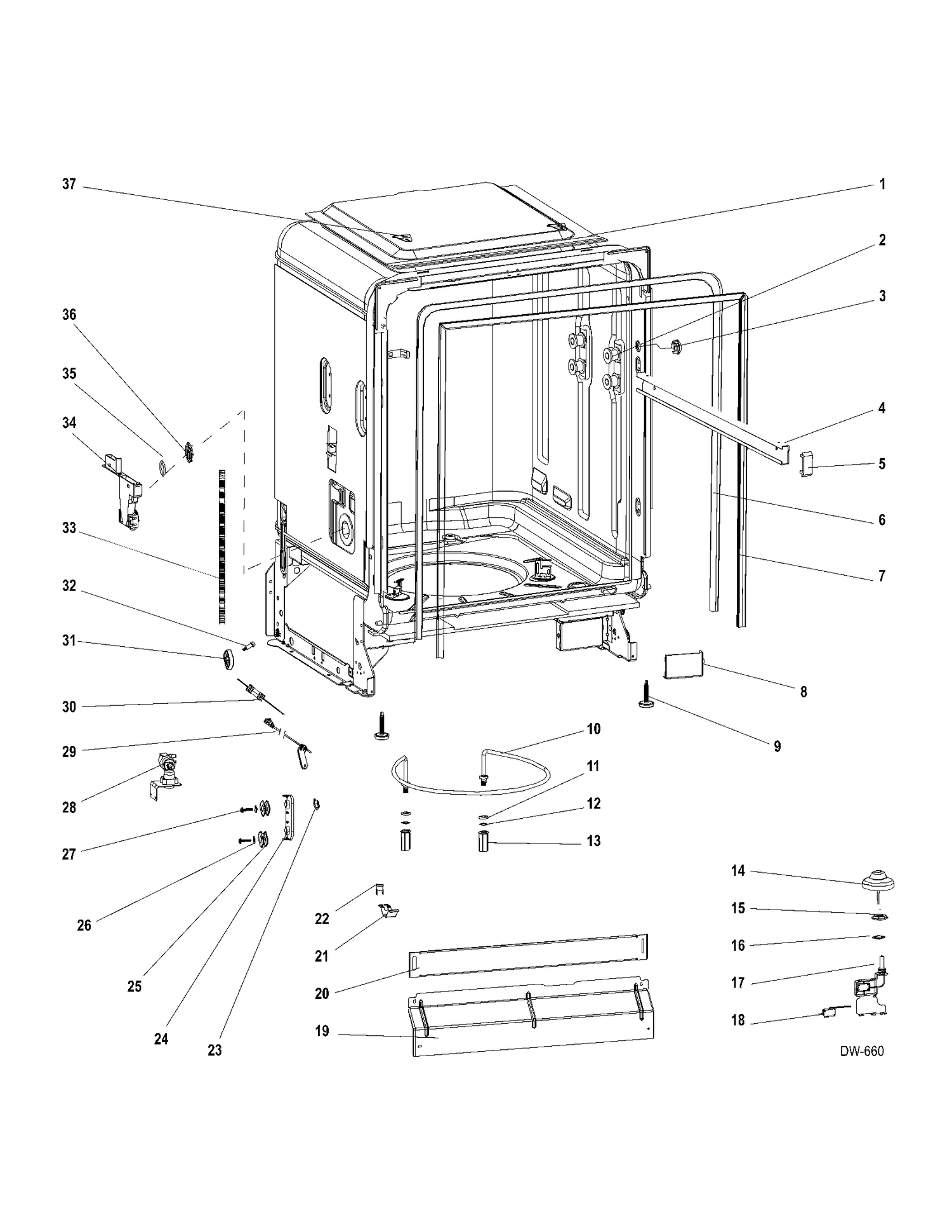 TUB GROUP Diagram and Parts List for GDWF760V02SS  General Electric Dishwasher