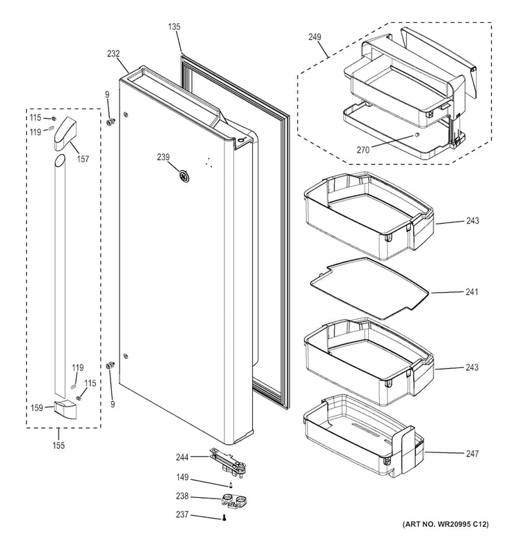 Fresh Food Door - Rh Diagram and Parts List for CFE28USHESS  General Electric Refrigerator