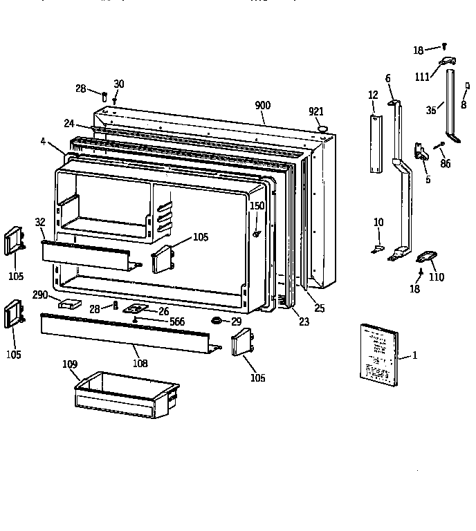 Freezer Door Diagram and Parts List for TBX2222QAYERAA  General Electric Refrigerator