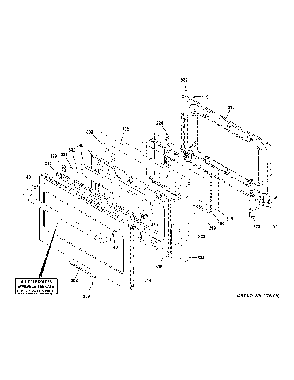 Lower Door Diagram and Parts List for C2S950P3M2D1  General Electric Range