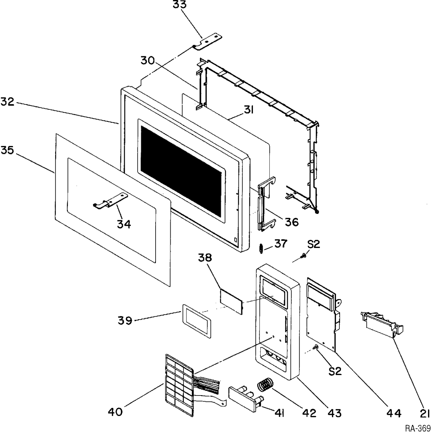 DOOR ASSEMBLY Diagram and Parts List for GTC0611BJ03  General Electric Microwave