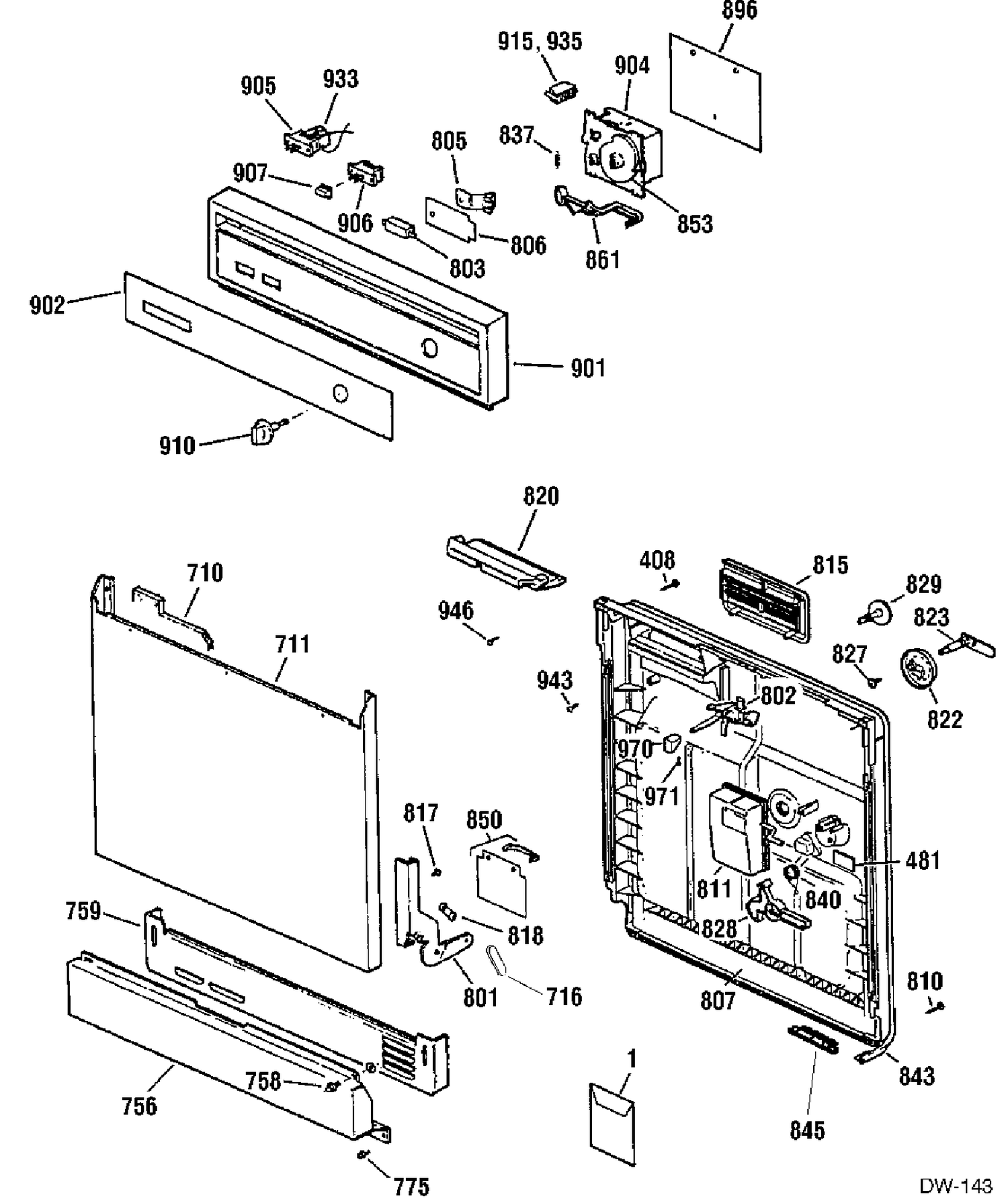 DOOR & ESCUTCHEON PARTS Diagram and Parts List for BRD2202G00WW  General Electric Dishwasher