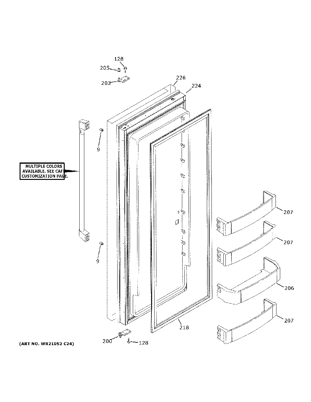 Fresh Food Door Diagram and Parts List for CSB42WP2NHS1  General Electric Refrigerator