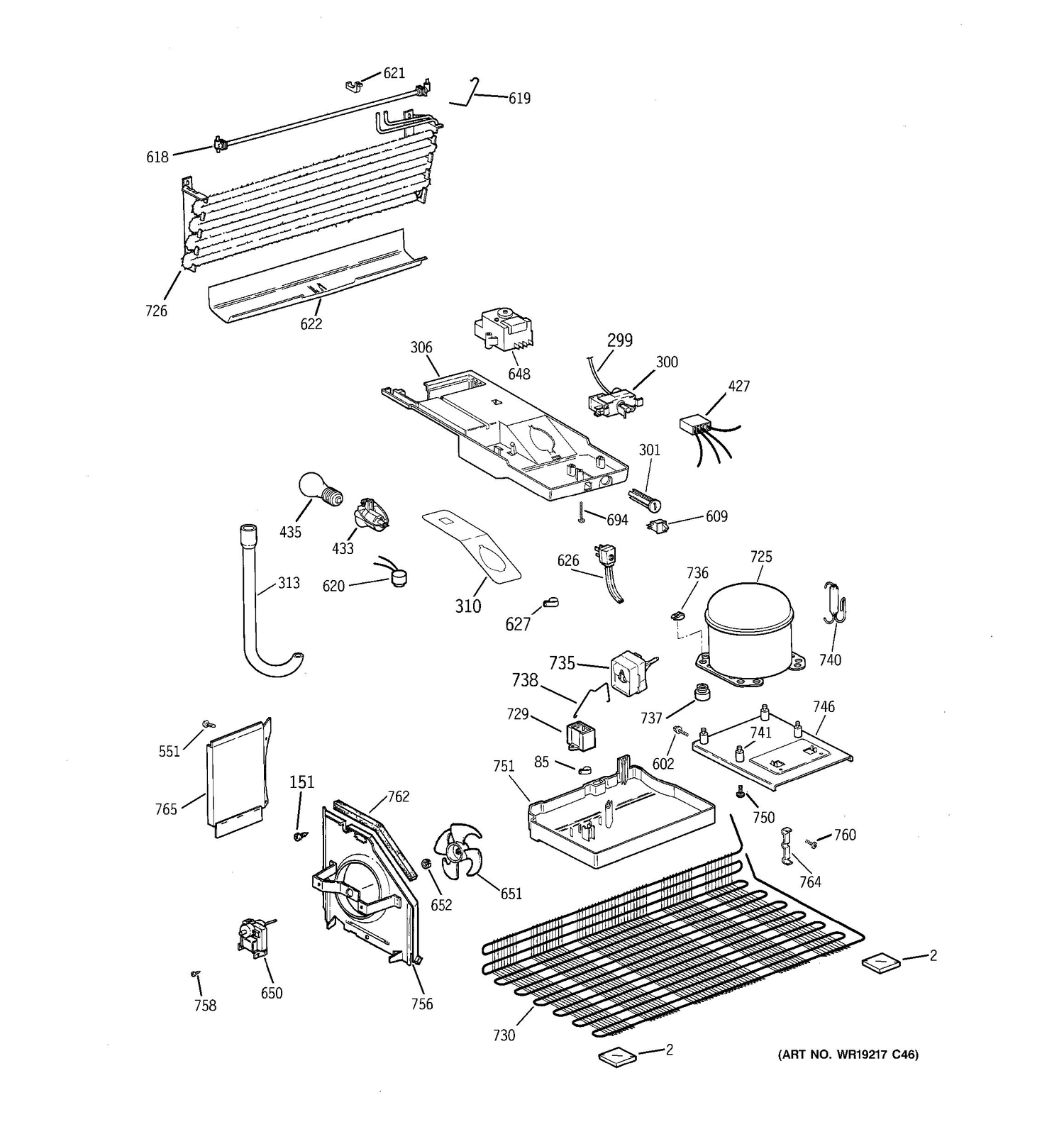 UNIT PARTS Diagram and Parts List for MTS18BBSDRWW  General Electric Refrigerator