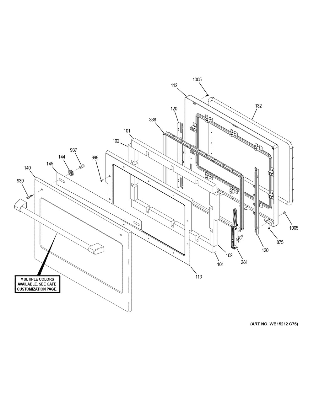 Lower Door Diagram and Parts List for CTD90DP3M1D1  General Electric Range