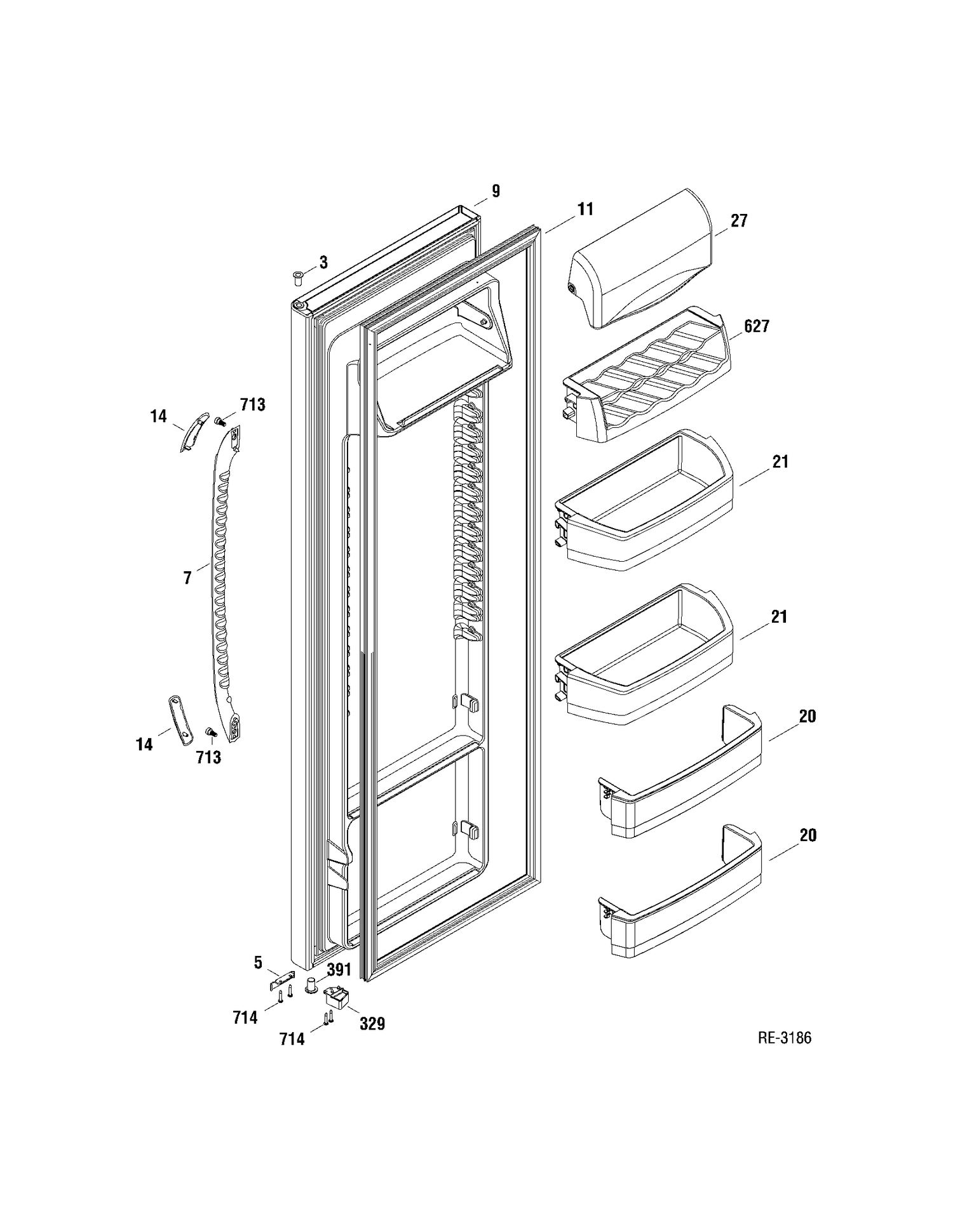 FF DOOR Diagram and Parts List for GSRC3KLXAFWW  General Electric Refrigerator