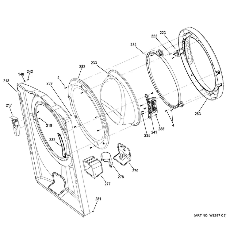 Front Panel & Door Diagram and Parts List for GFWH1200H1WW  General Electric Washer