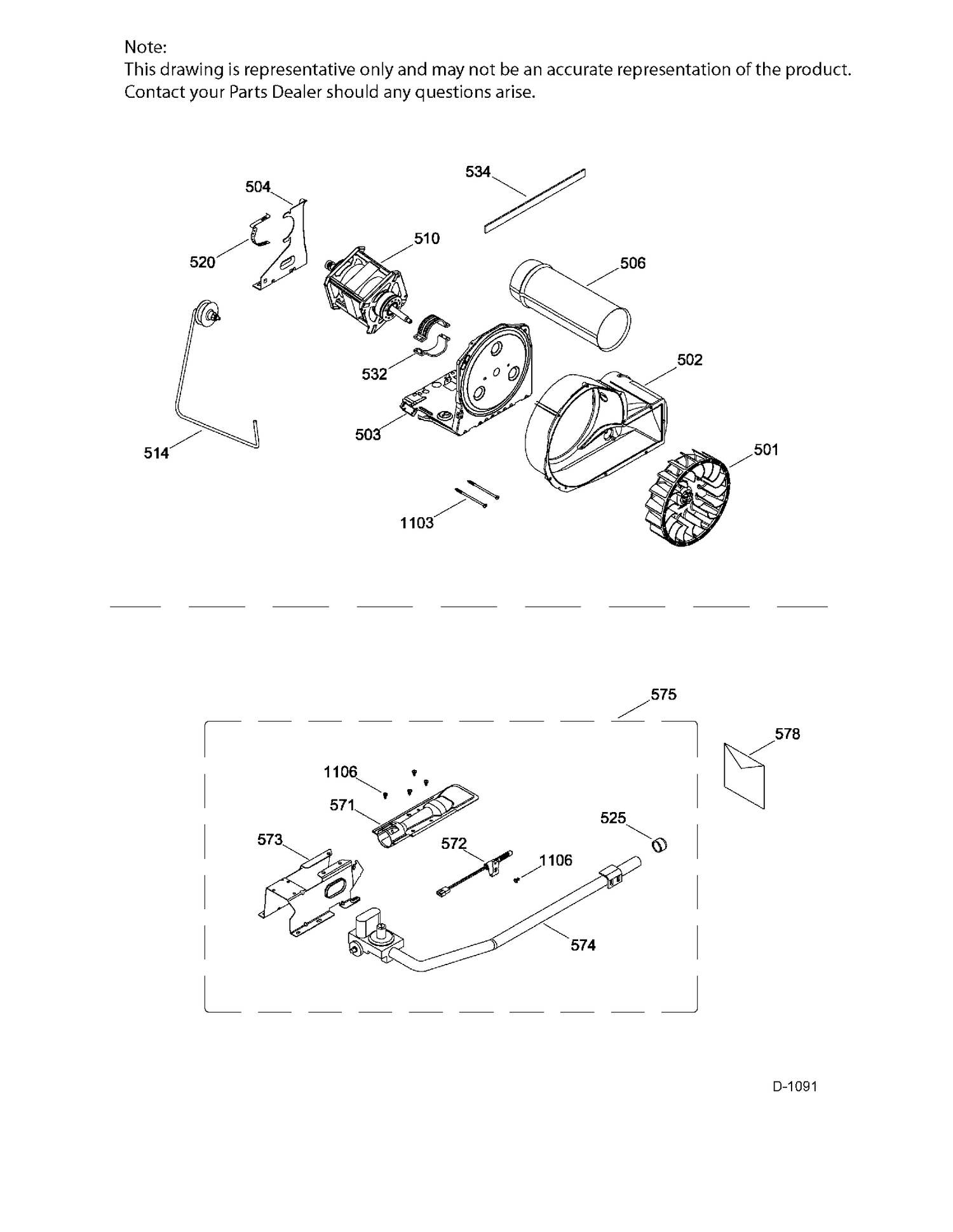 BLOWER & DRIVE ASM & BURNER Diagram and Parts List for GFMN110GD1WW  General Electric Dryer