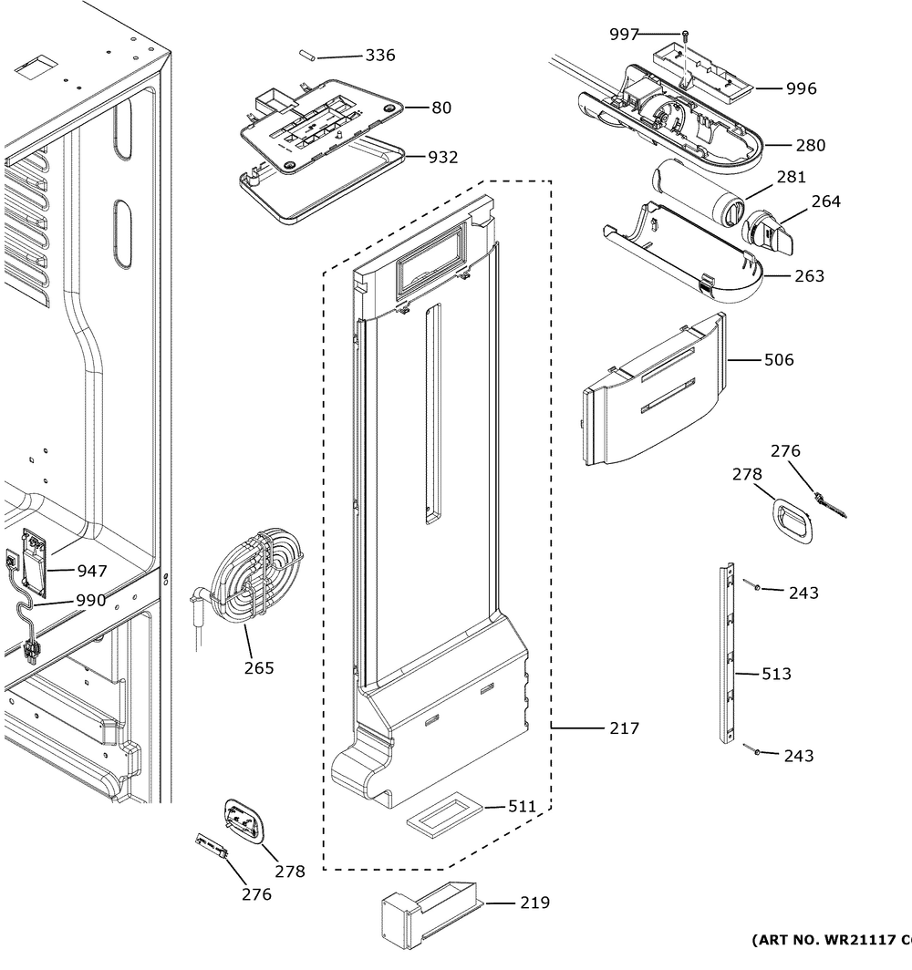 Fresh Food Section Diagram and Parts List for XNE25JGKTFBB  General Electric Refrigerator