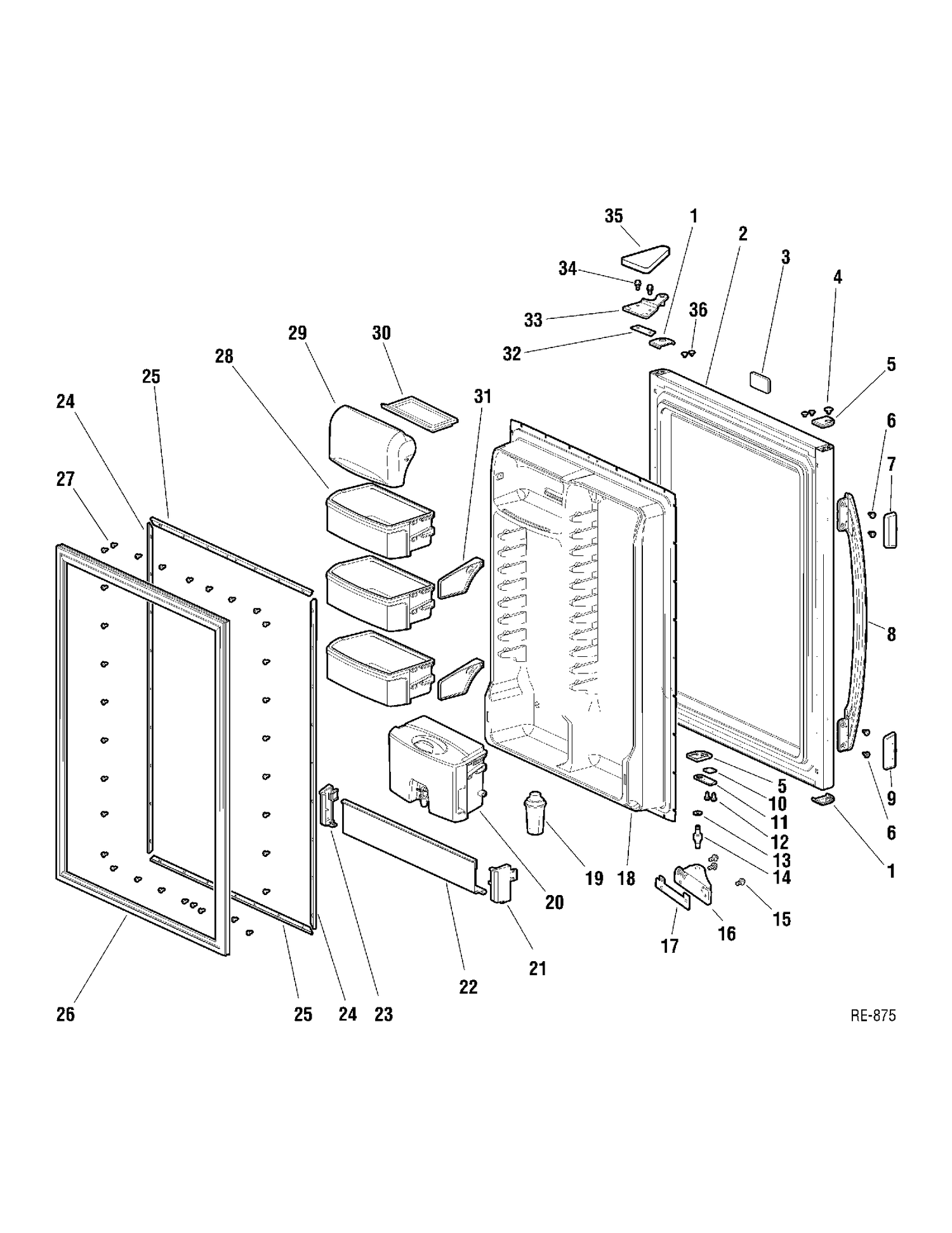 REFRIGERATOR DOOR Diagram and Parts List for PDE18LZPACC  General Electric Refrigerator
