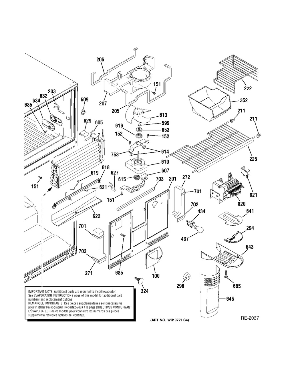 Fz Section Diagram and Parts List for ZDT800SIFII  General Electric Refrigerator