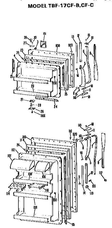 Door Diagram and Parts List for TBF17CFB  General Electric Refrigerator