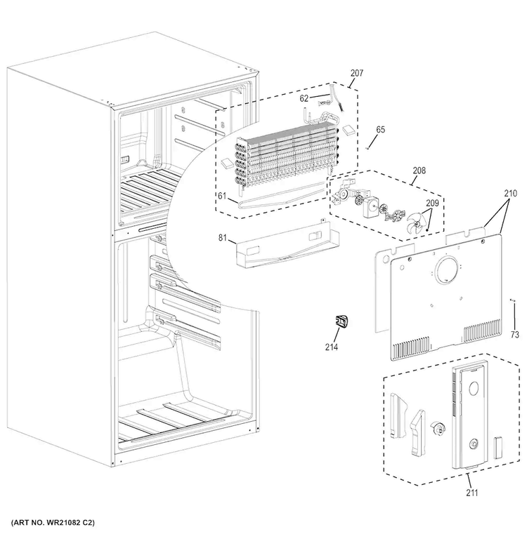 Freezer Section Diagram and Parts List for GIE21GTHCBB  General Electric Refrigerator