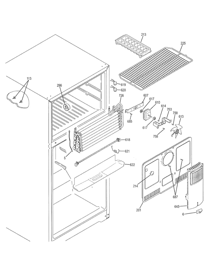 Freezer Section Diagram and Parts List for GTE16DTHBRCC  General Electric Refrigerator