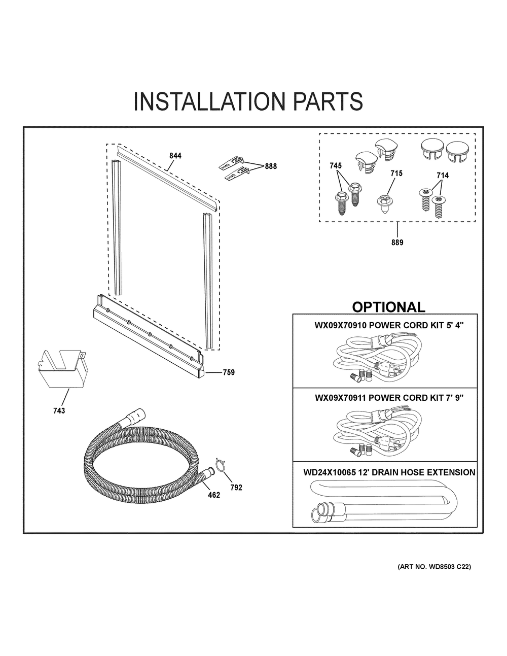 Installation Parts Diagram and Parts List for GDF650SMV1ES  General Electric Dishwasher