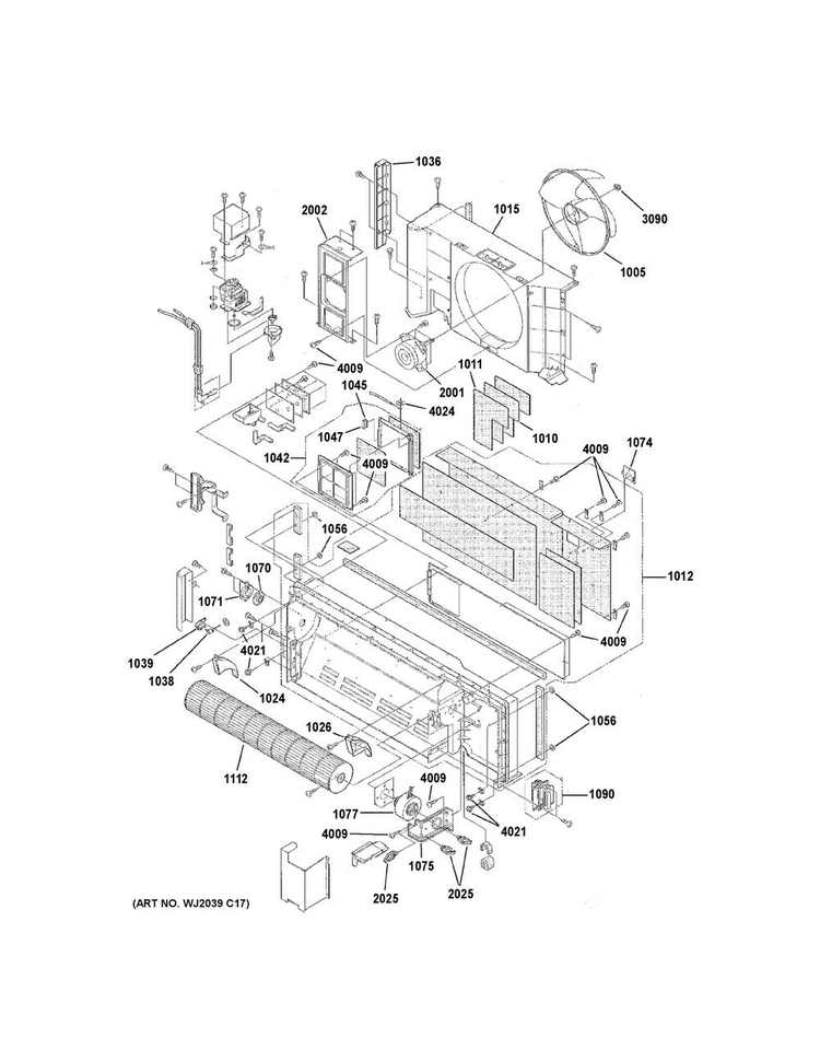 Motor & Chassis Parts Diagram and Parts List for AZ61H12EABW3  General Electric Air Conditioner