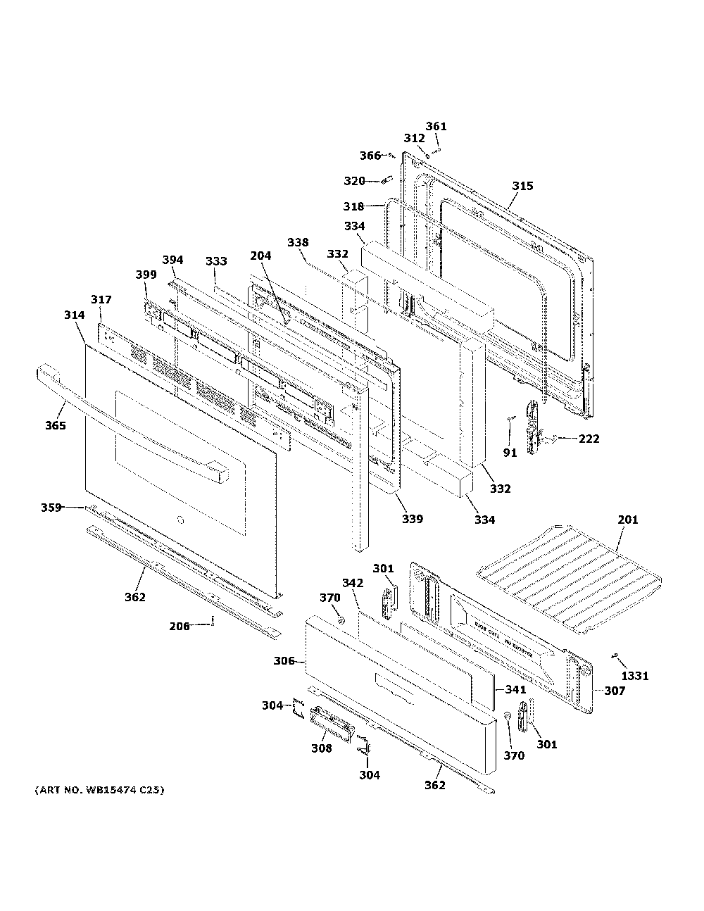 Door & drawer parts Diagram and Parts List for JGBS60DEK5BB  General Electric Range