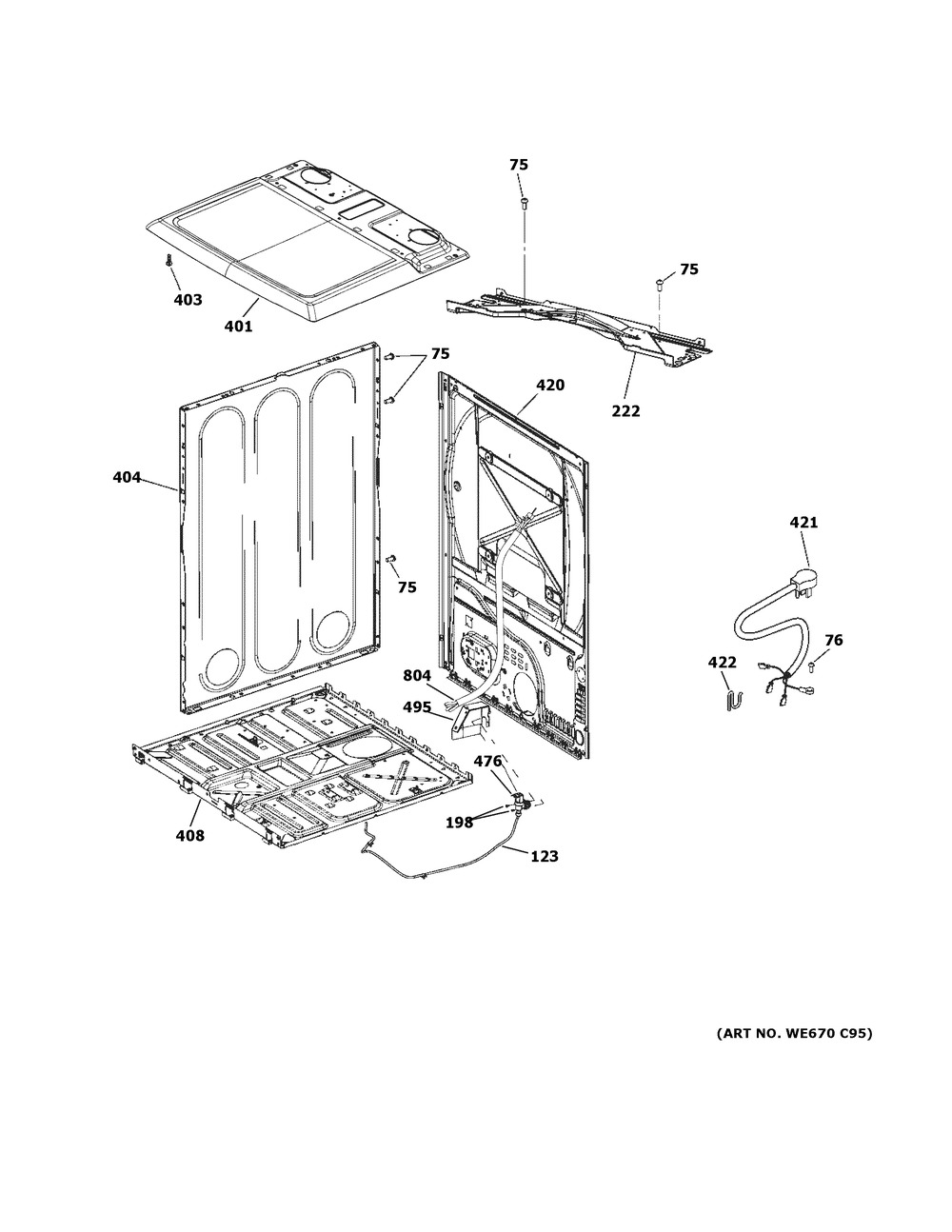 Cabinet & Top Panel Diagram and Parts List for GTD84GCSN0WS  General Electric Dryer