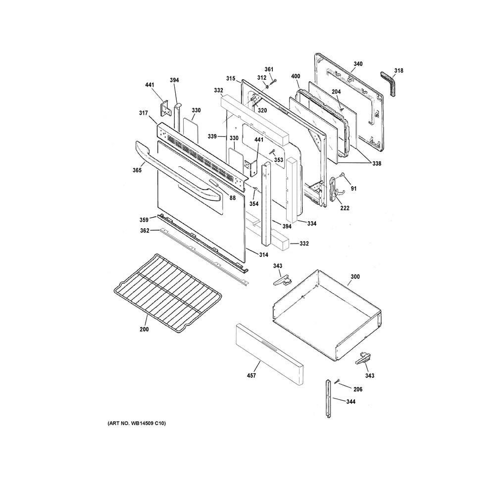 Door And Drawer Parts Diagram and Parts List for JB256DM4BB  General Electric Range