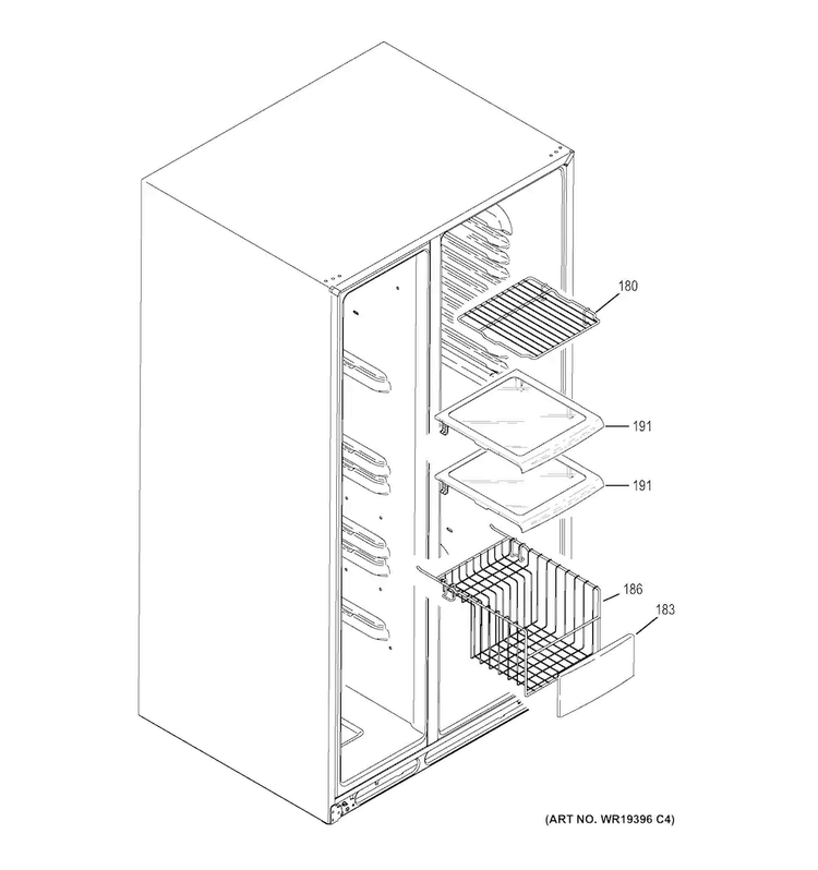 Freezer Shelves Diagram and Parts List for GZS22DGJEFBB  General Electric Refrigerator