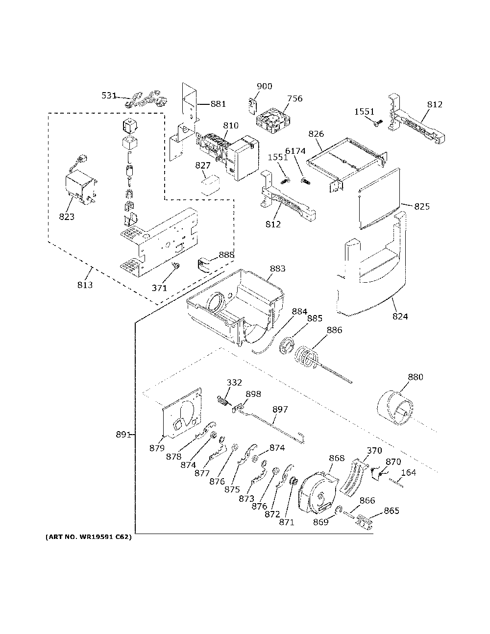 Ice Maker And Dispenser Diagram and Parts List for CSB48YP2NKS1  General Electric Refrigerator