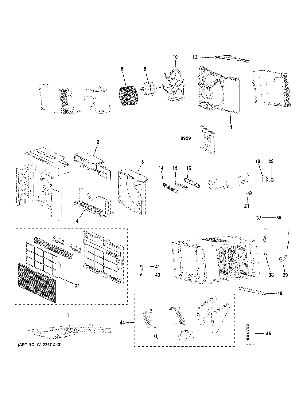 Room Air Conditioner Diagram and Parts List for AHFK24BAW1  General Electric Air Conditioner